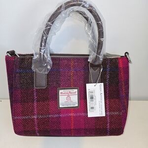 Harris Tweed Brora Tote Bag Wool Glenn Appin Pink and Brown Plaid Satchel
